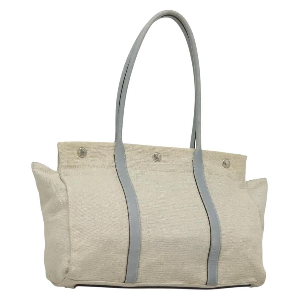 PRADA Tote Bag Canvas Beige Silver